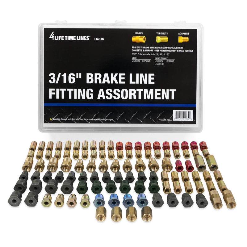 4LIFETIMELINES 3/16" Fitting Assortment, Union, Adapter Kit - 24 SKU; 110 Pieces, 90 Fittings, 12 Adapters, 8 Union, Shatter Resistant Tackle Box, Brake Line Repair or Replacement - Image 1